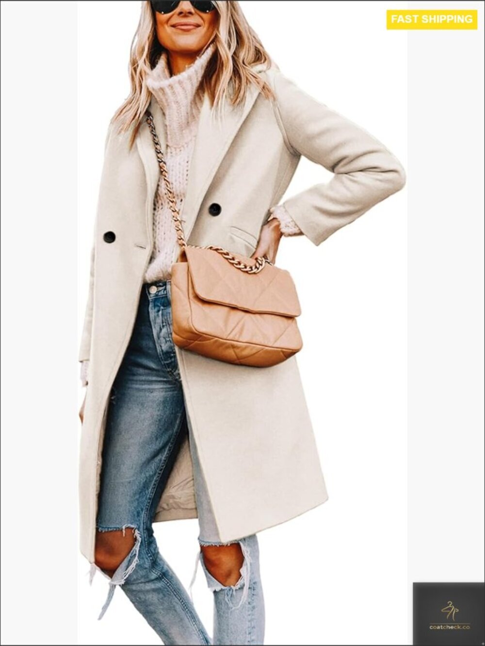 Classic Wool Peacoat Notch Lapel Slim Fit Elegant Winter Coat Long Sleeve